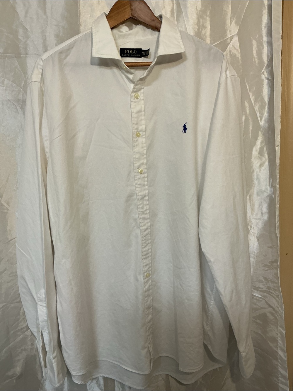 Ralph Lauren White Long-Sleeve Button Up with Navy Polo Pony